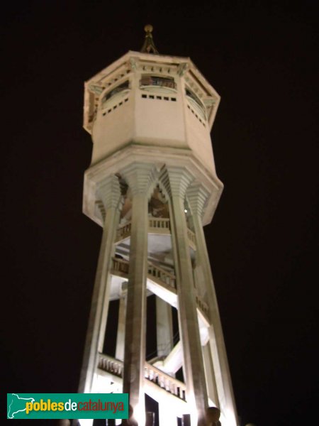 Torre de l'Aigua, des del peu, de nit (Foto: Joan Sánchez Sabé, 2007) Torre de l'Aigua, des del peu, de nit