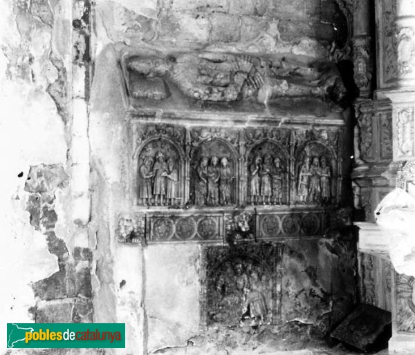 Santa Coloma de Queralt - Sepulcre de Pere V de Queralt i Alamanda de Rocabertí (Foto: Josep Salvany - Fons Salvany, Biblioteca de Catalunya, 1912) Santa Coloma de Queralt - Sepulcre de Pere V de Queralt i Alamanda de Rocabertí