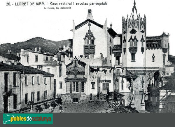 Lloret de Mar - Rectoria i escola parroquial. Postal antiga