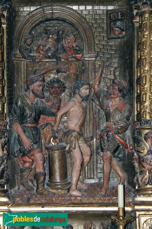 Agramunt - Església de Santa Maria, retaule del Roser, detall (Foto: Albert Esteves, 2019) Agramunt - Església de Santa Maria, retaule del Roser, detall