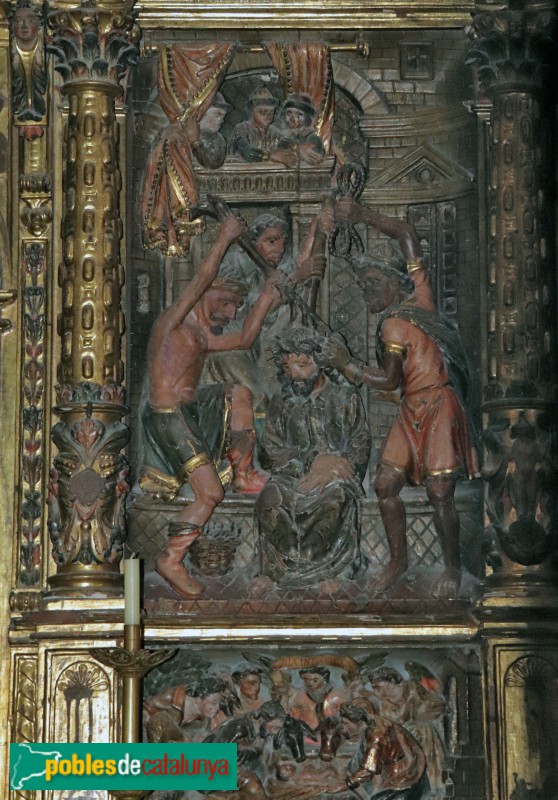 Agramunt - Església de Santa Maria, retaule del Roser, detall (Foto: Albert Esteves, 2019) Agramunt - Església de Santa Maria, retaule del Roser, detall