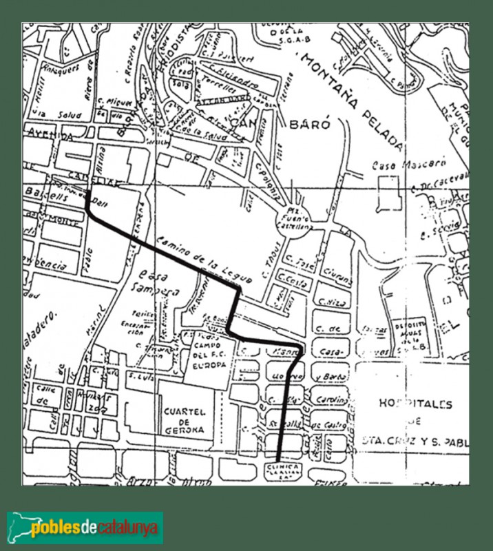 Barcelona - Antic camí de la Llegua, en un plànol dels anys vint del segle XX Barcelona - Antic camí de la Llegua, en un plànol dels anys vint del segle XX