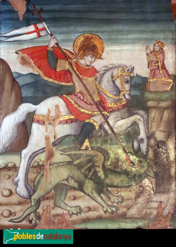 Retaule de Sant Sebastià de Montmajor. Sant Jordi matant el drac (Foto: Albert Esteves, 2022) Retaule de Sant Sebastià de Montmajor. Sant Jordi matant el drac