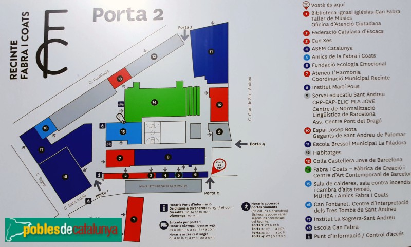 Antiga fàbrica Fabra i Coats. Mapa. Cartell in situ (Foto: Sergi Suárez, 2022) Antiga fàbrica Fabra i Coats. Mapa. Cartell in situ