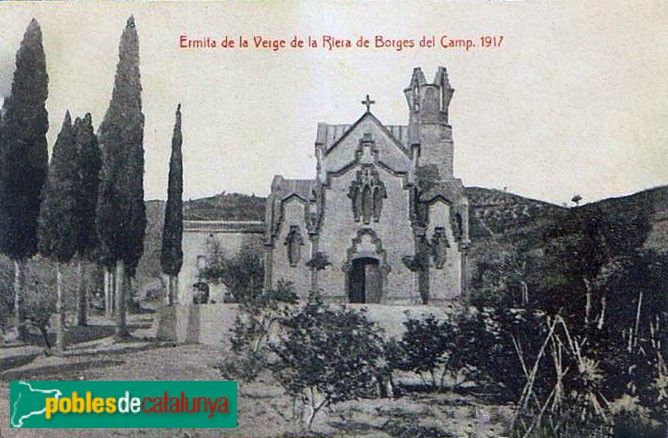 Les Borges del Camp - Santuari de la Mare de Déu de la Riera. Postal de 1917 Les Borges del Camp - Santuari de la Mare de Déu de la Riera. Postal de 1917