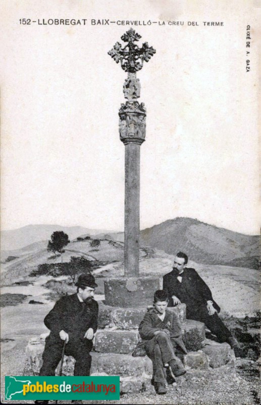 Cervelló - Creu de terme de Santa Maria. Postal antiga