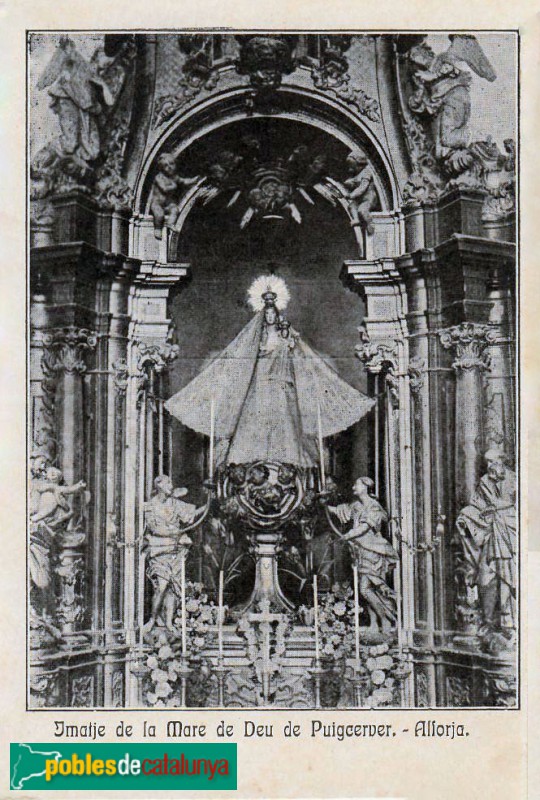 Alforja - Santuari de Puigcerver. Imatge de la Mare de Déu. Postal antiga