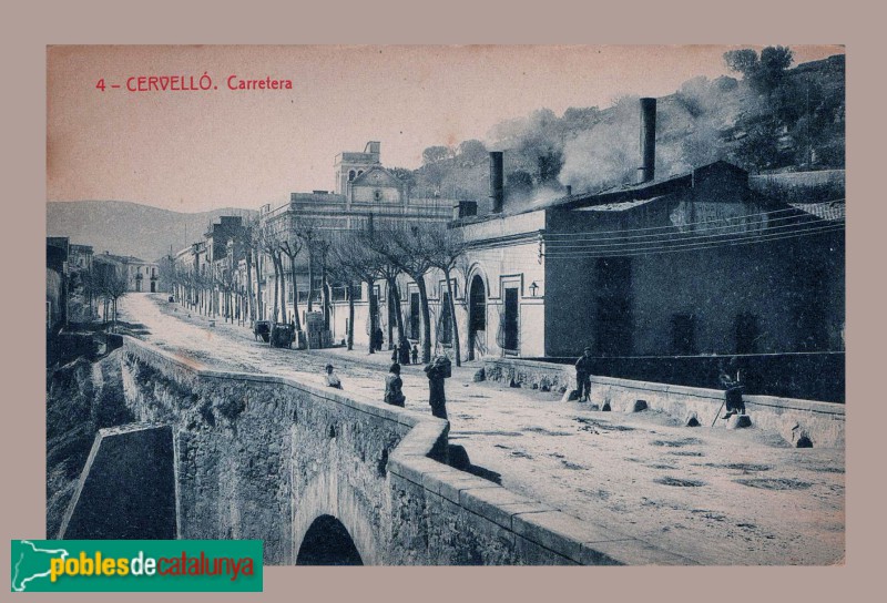Cervelló - Fàbrica de vidre. Postal antiga