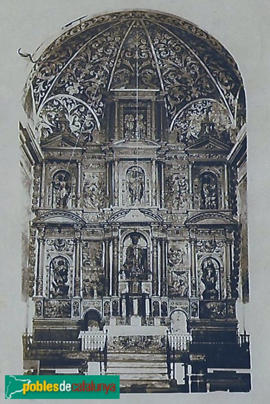 Riudecanyes - Església de Sant Mateu. Retaule renaixentista desaparegut. Postal antiga