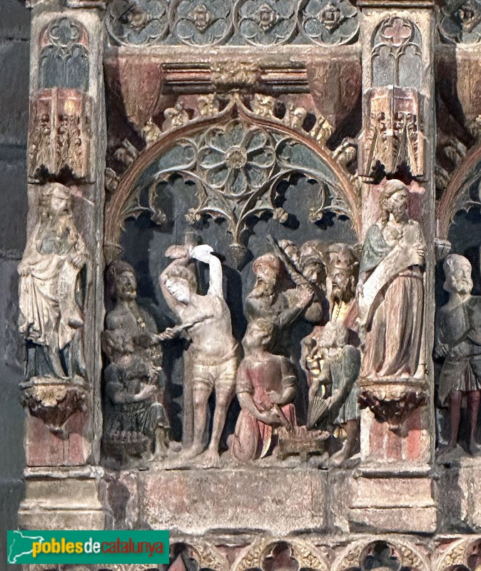 Lleida - Església de Sant Llorenç. Retaule de Sant Llorenç. El sant assotat amb garfis de ferro