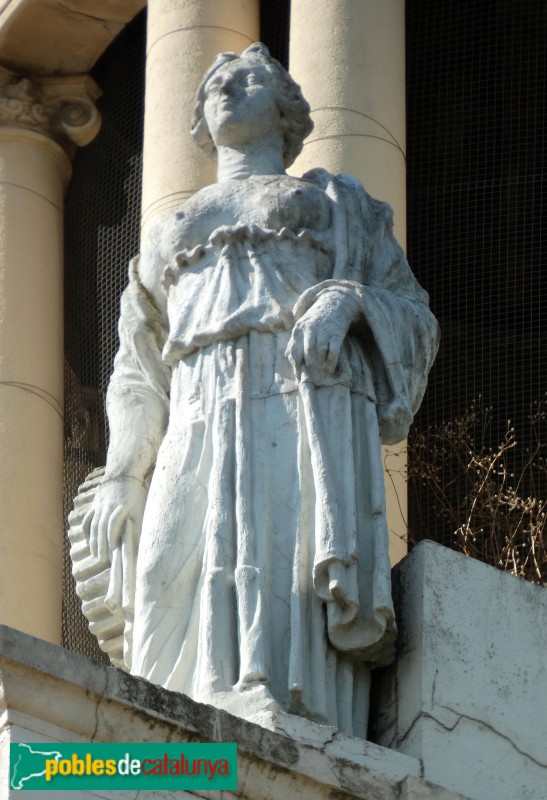 Lleida - Antiga Banca Llorens. Escultura coronament