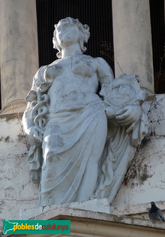 Lleida - Antiga Banca Llorens. Escultura coronament