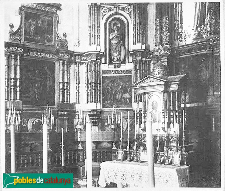 Lloret de Mar - Església de Sant Romà. Retaule renaixentista (Foto: <i>Lluís G. Olivella -Arxiu Fotogràfic Centre Excursionista de Catalunya-</i>, 1878-1914) Lloret de Mar - Església de Sant Romà. Retaule renaixentista