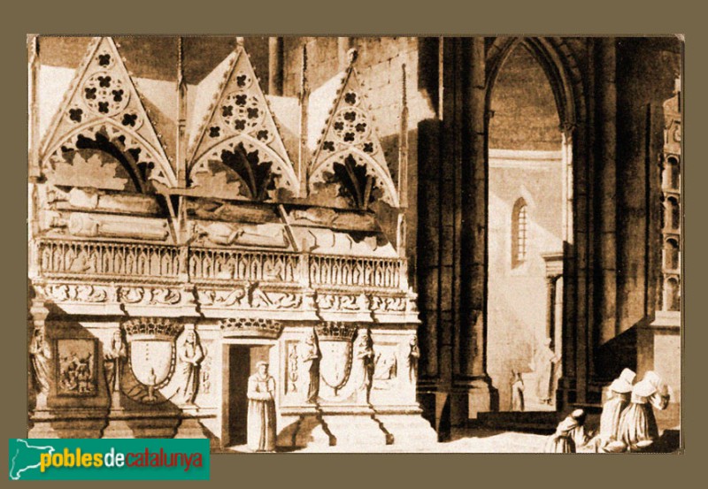 Monestir de Poblet - Sepulcres reials. <i>Gravat d'Alexandre de Laborde, 1806</i> Monestir de Poblet - Sepulcres reials. <i>Gravat d'Alexandre de Laborde, 1806</i>