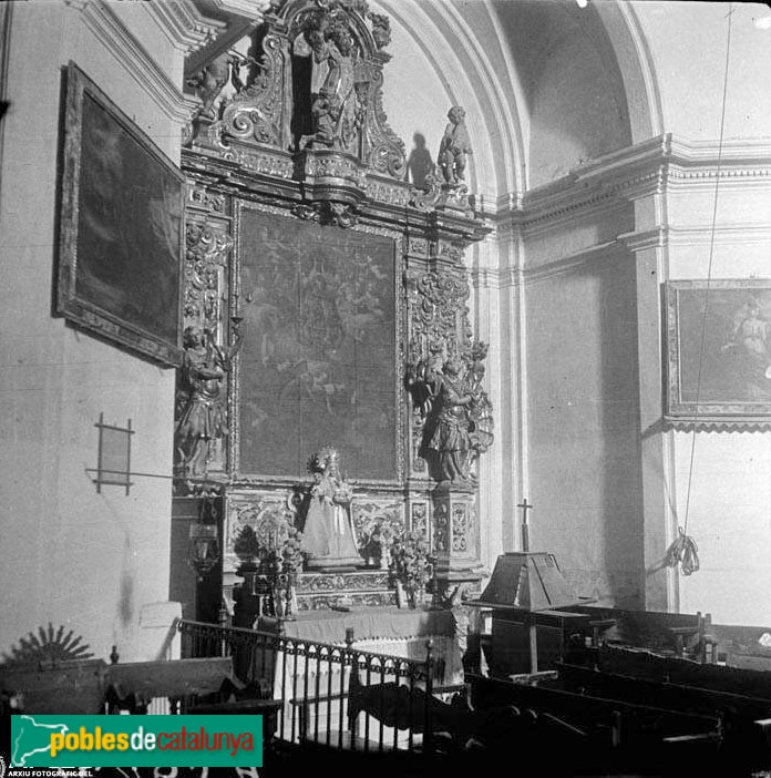 Sant Jaume de la Guàrdia dels Prats. Retaule destruït (Foto: Francesc Blasi -Arxiu Centre Excursionista de Catalunya-, 1925-30) Sant Jaume de la Guàrdia dels Prats. Retaule destruït