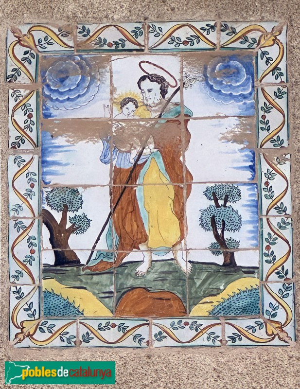 Torregrossa - Cal Ferrer. Plafó ceràmic de Sant Cristòfol (Foto: Albert Esteves, 2025) Torregrossa - Cal Ferrer. Plafó ceràmic de Sant Cristòfol