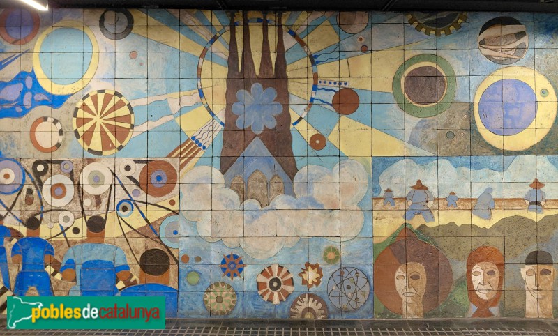 Barcelona - Estació de Sarrià. Mural <i>El poble treballador</i>