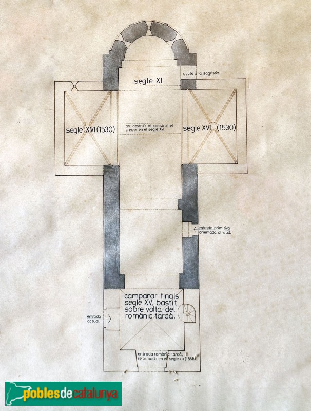 Església de Santa Maria de Vilalleons. Planta, <i>cartell in situ</i>
