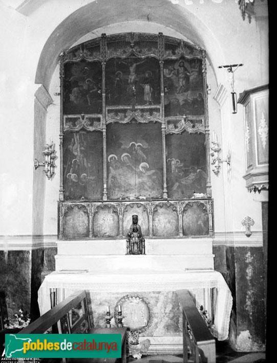 Castellar del Vallès - Església de Sant Feliu del Racó. Retaule destruït (Foto: <i>Francesc Blasi -Arxiu Fotogràfic Centre Excursionista de Catalunya-</i>, 1924-36) Castellar del Vallès - Església de Sant Feliu del Racó. Retaule destruït