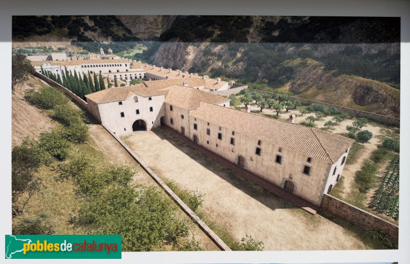 Cartoixa d'Escaladei - Reconstrucció hipotètica. Cartell in situ