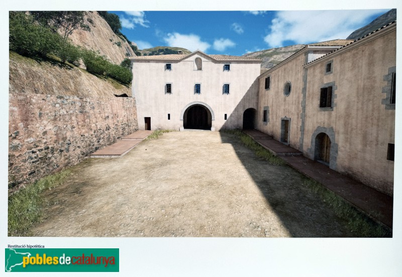 Cartoixa d'Escaladei - Reconstrucció hipotètica. Cartell in situ